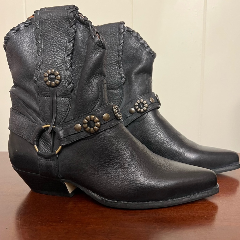 Vintage Nine West country western boots with harness black leather block heel 6 - Picture 3 of 8